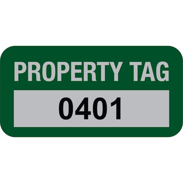 Lustre-Cal Property ID Label PROPERTY TAG5 Alum Green 1.50in x 0.75in Serialized 0401-0500, 100PK 253769Ma1G0401 - main